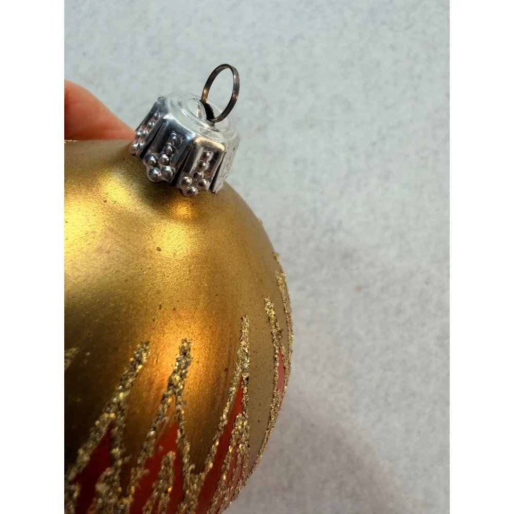 Vintage Style Glass Christmas Ornament Orange Gold Glitter Icicle Teardrop 4.5in